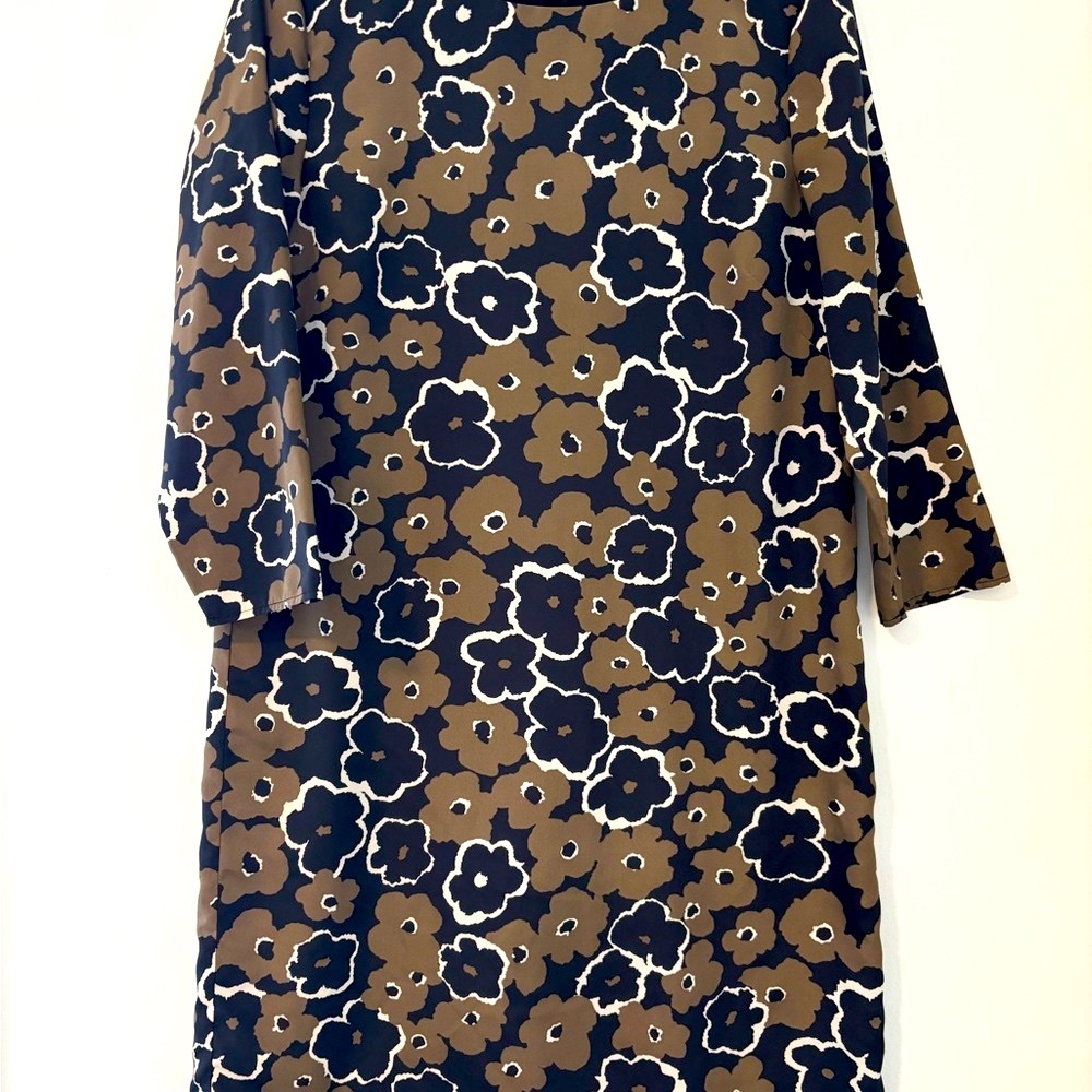 Brooks Brothers Black, Brown & White Floral Long-Sleeve Shift Dress